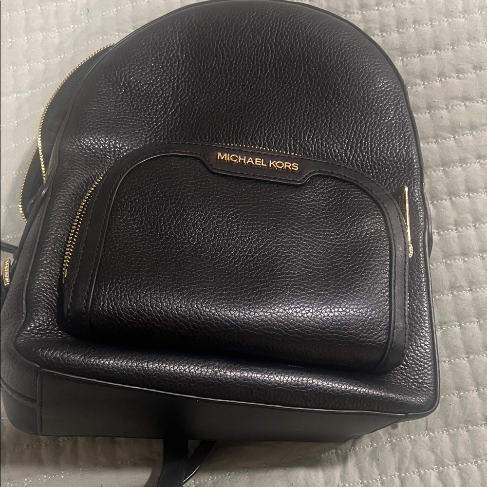 Michael Kors Black Leather Backpack with Gold Accents